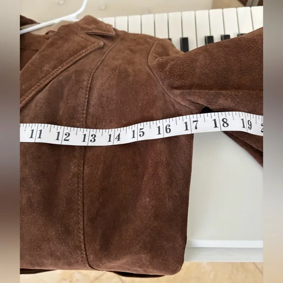Brown Suede Women's Blazer Jacket - Classic Tailored Style - Picture 11 of 12